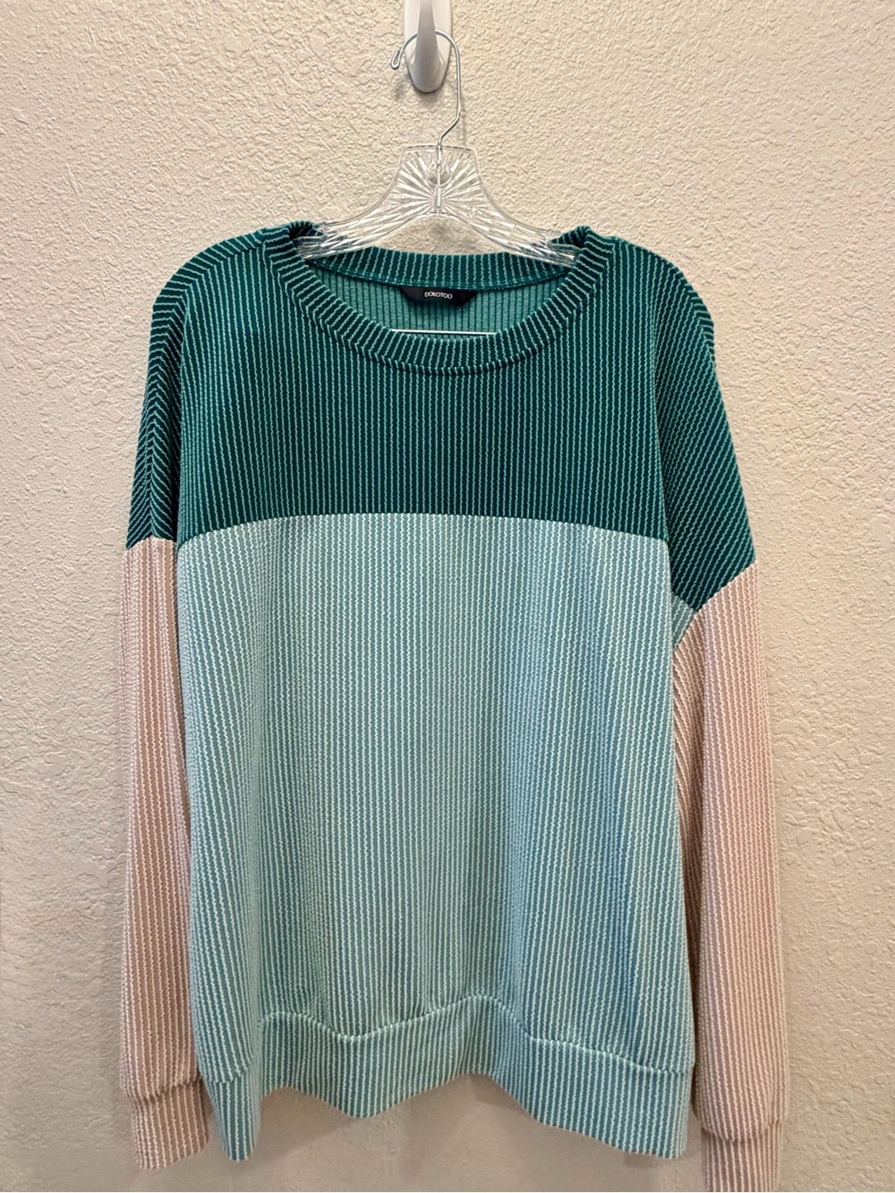 DOKOTOO Color Block Oversized Pullover Sweatshirt Teal Cream Size Large